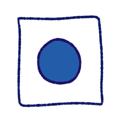 a blue circle in a blue outline of a square.